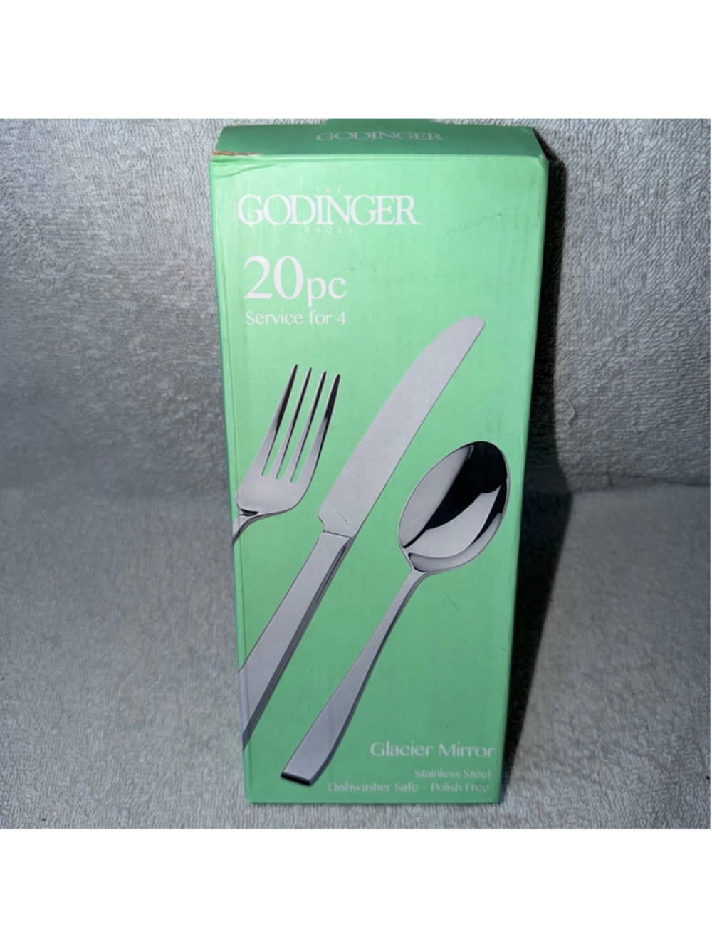 NIB Godinger Glacier Mirror 20PC Stainless Steel Polish Free Silverware Set